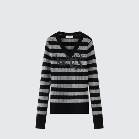 American Cable Knit Stripe V-Neck Sweater