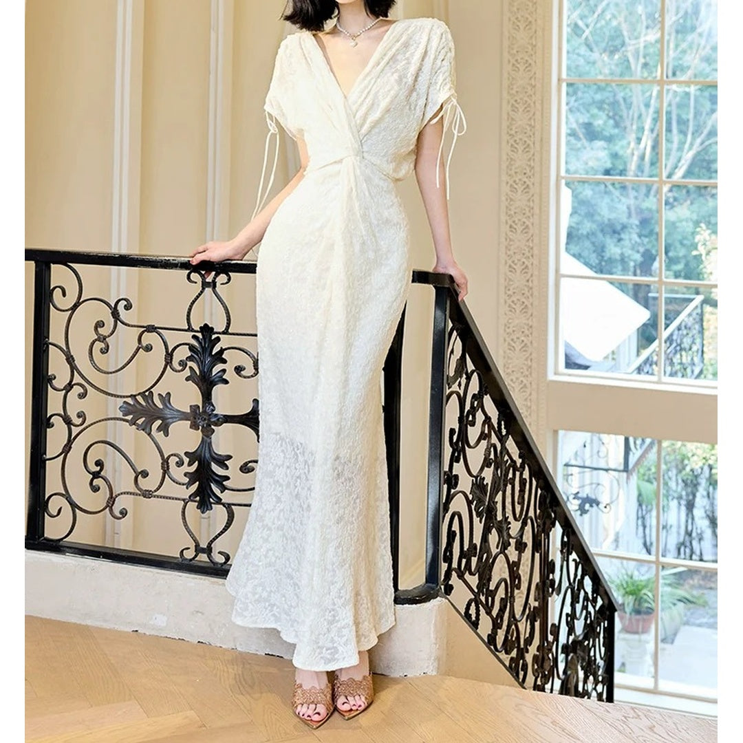 Knitted Sequin Knot Gown Prom Dress