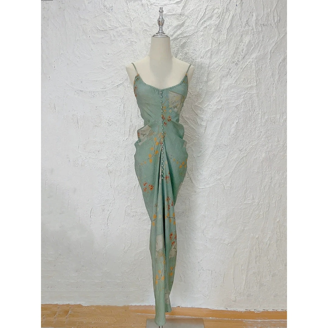 Chinese Ink Wash Halter Gown Dress