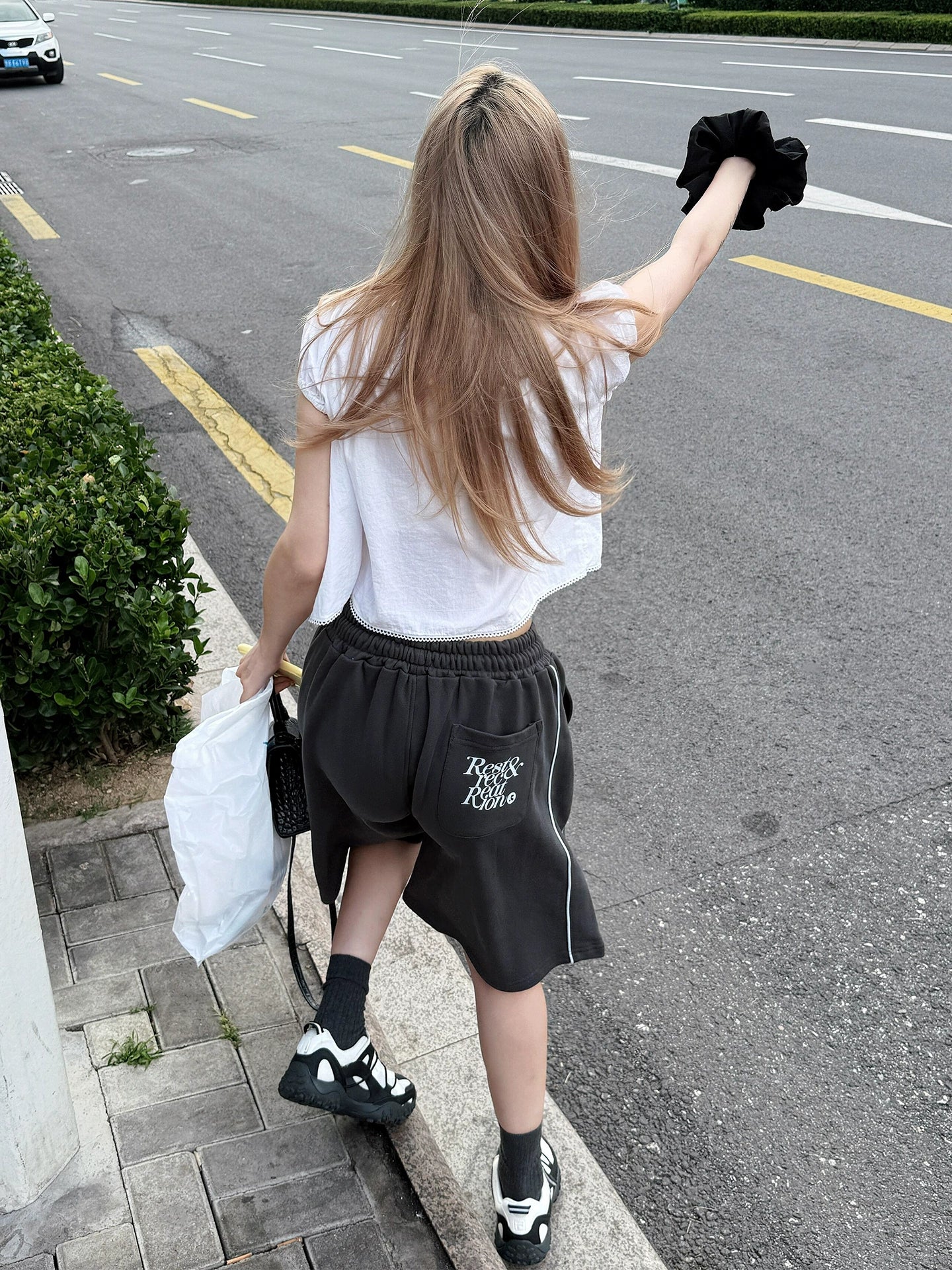 American Vintage Gray Sport Shorts Letter Print Relaxed Fit