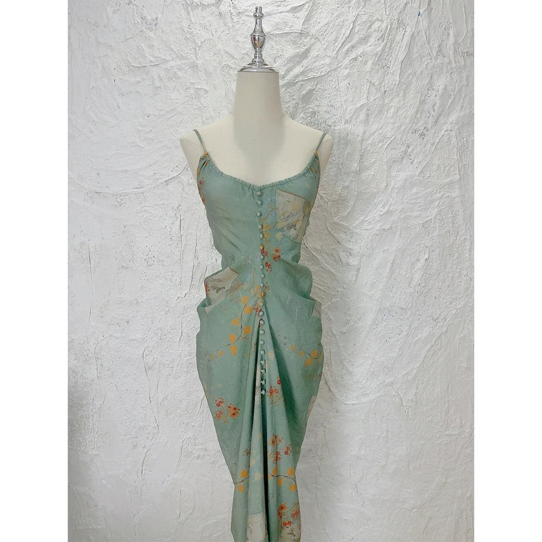 Chinese Ink Wash Halter Gown Dress