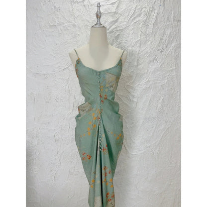 Chinese Ink Wash Halter Gown Dress