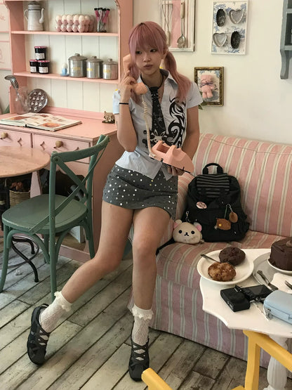 Y2K Waist Cinched Short Sleeve Shirt for Summer