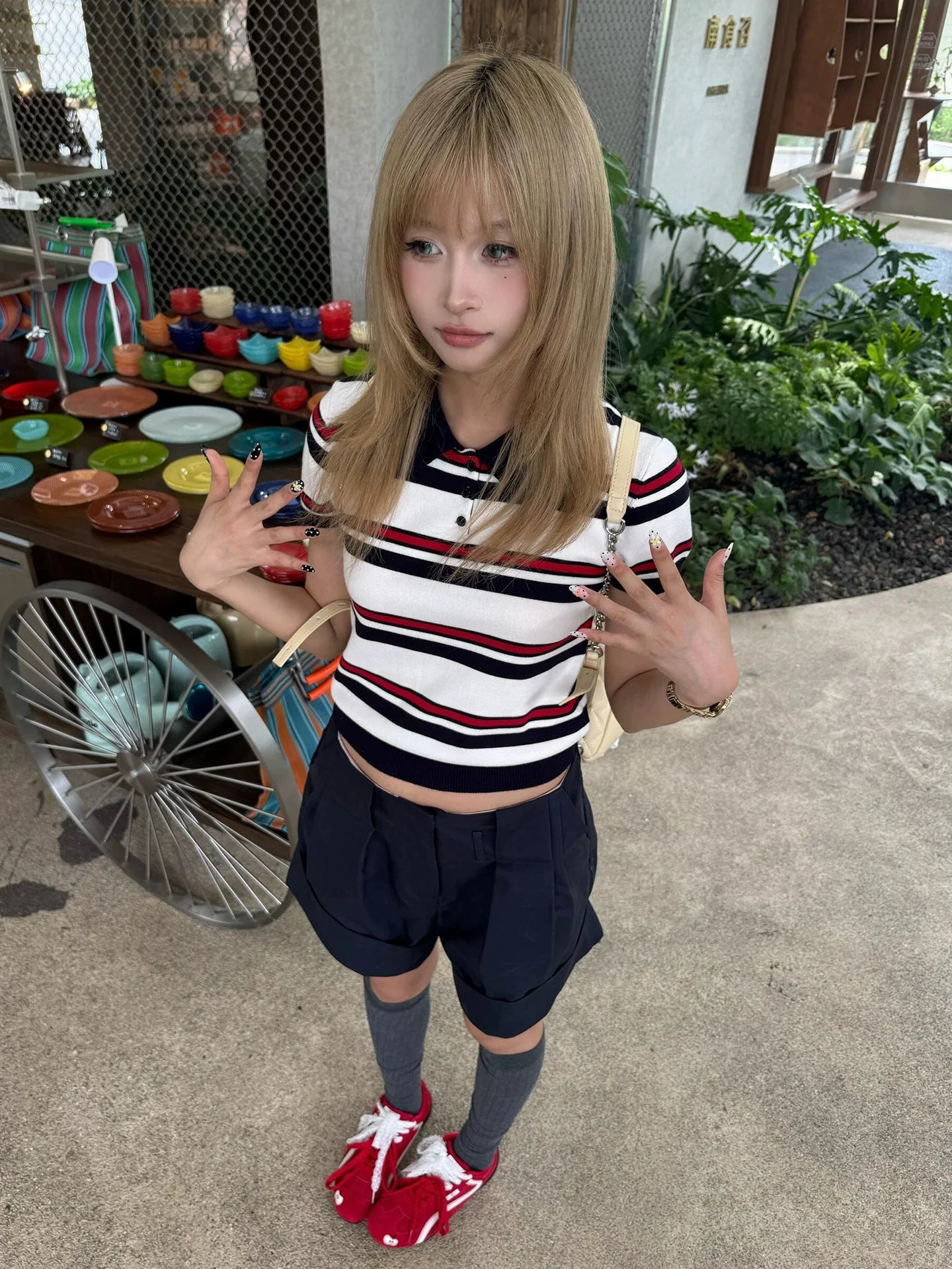 Striped Knitted Short Sleeve Polo Top Slim Fit