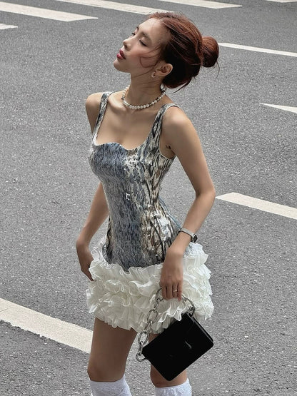 Sweet & Spicy Retro Sequin-Paneled Sleeveless Waist-Cinched Mini Dress