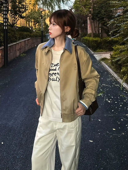 Faux Two-Piece Plaid Jacket for Autumn Winter