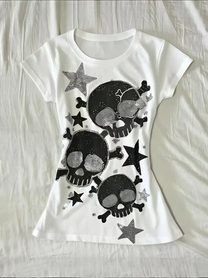 White Print Subculture Punk Y2K E-girl Light Subculture American Retro Abi Short Sleeve Top