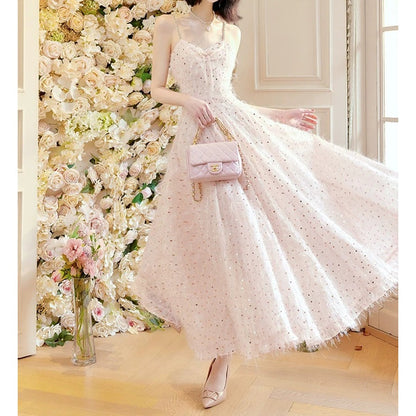Pink Sequin Fringe Butterfly Gown Dress – French Luxury Party Dress