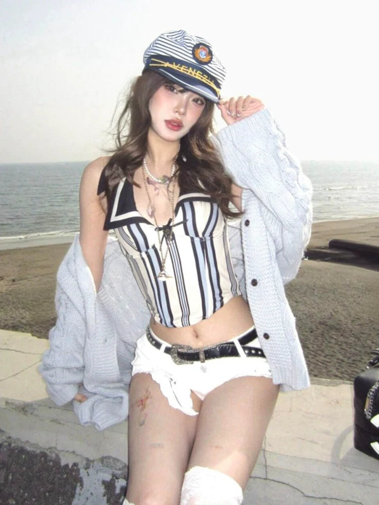 American Navy Stripe Halter Top