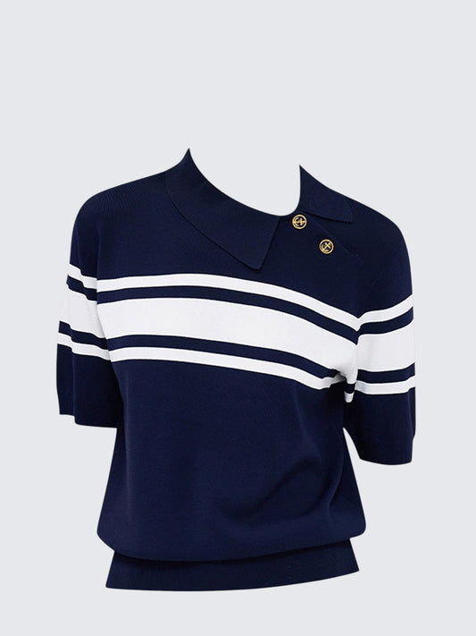 Striped Knitted Polo Tee