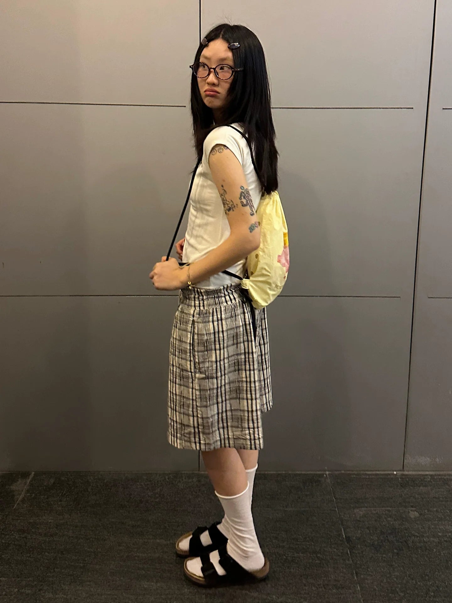 Vacation Plaid Relaxed Shorts Japanese Textured Wide-Leg Mid Shorts