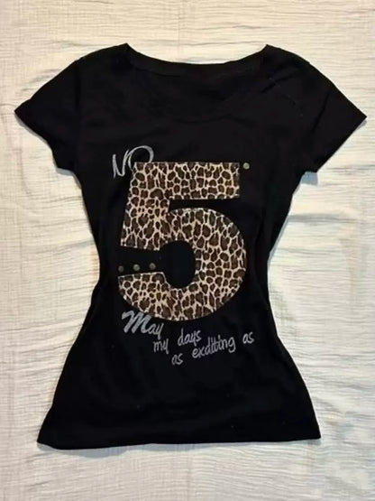 Black American Vintage Leopard Print Light Subculture Y2K T-Shirt
