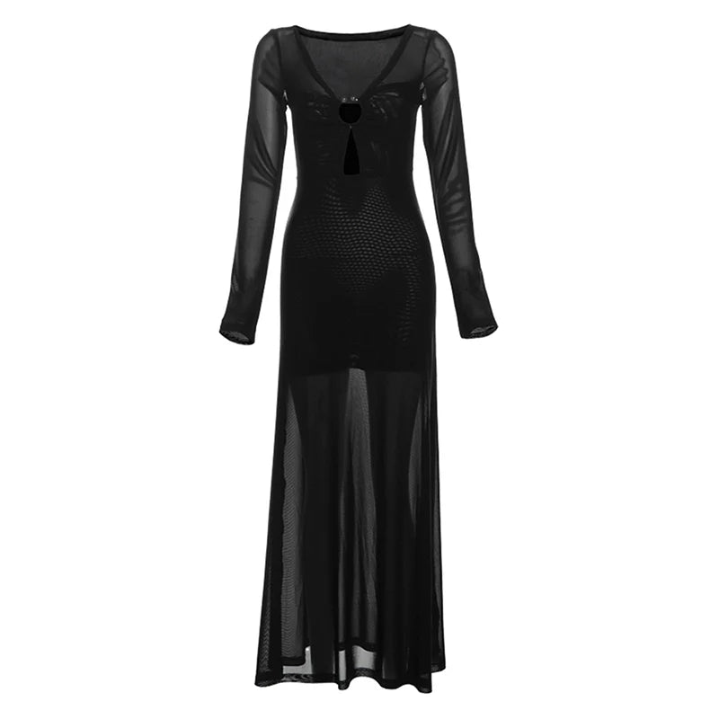 South French Vacation Style Cutout V-Neck Tie-Dye Fitted Slimming Hot Girl Maxi Dress