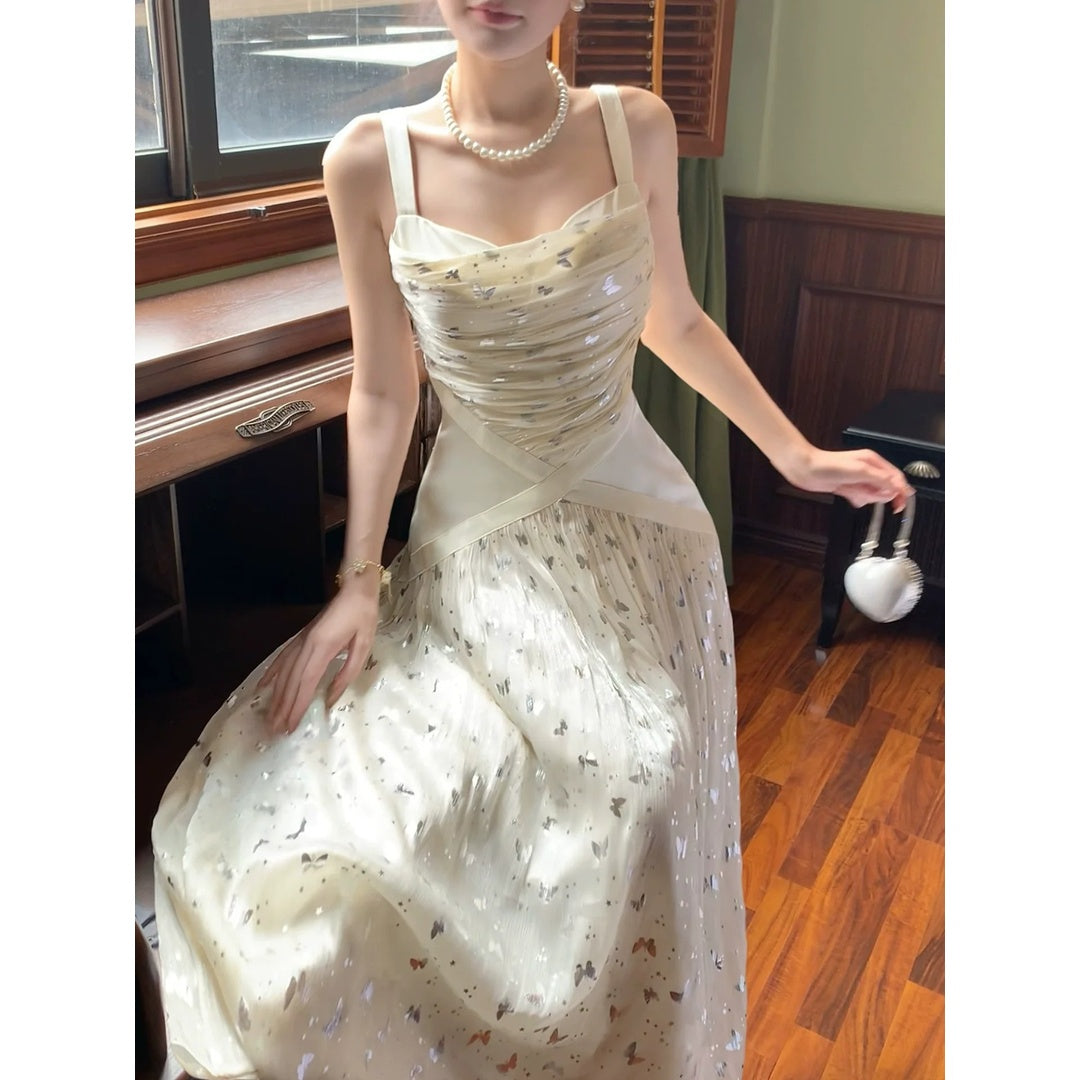 Draped Sequin Butterfly Gown Prom Dress