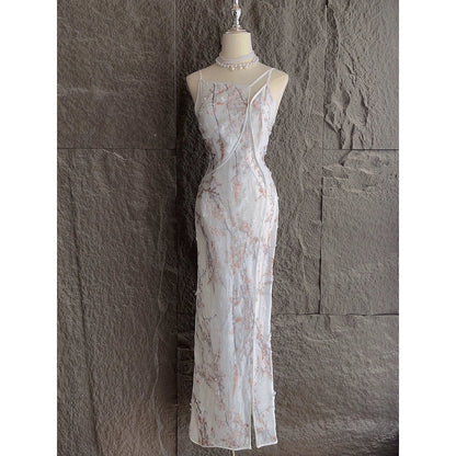 Snow Seeking Plum Chinese Cheongsam Embroidered Gown Dress