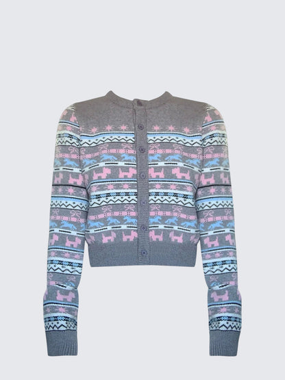 Fair Island Dog Jacquard Knit Cardigan
