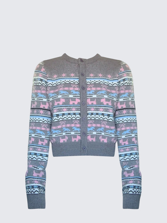 Fair Island Dog Jacquard Knit Cardigan