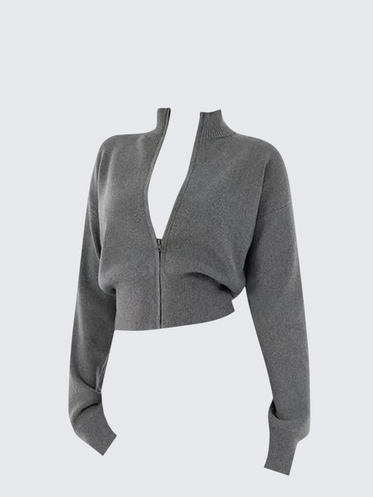 Minimal Zip Knit Cardigan