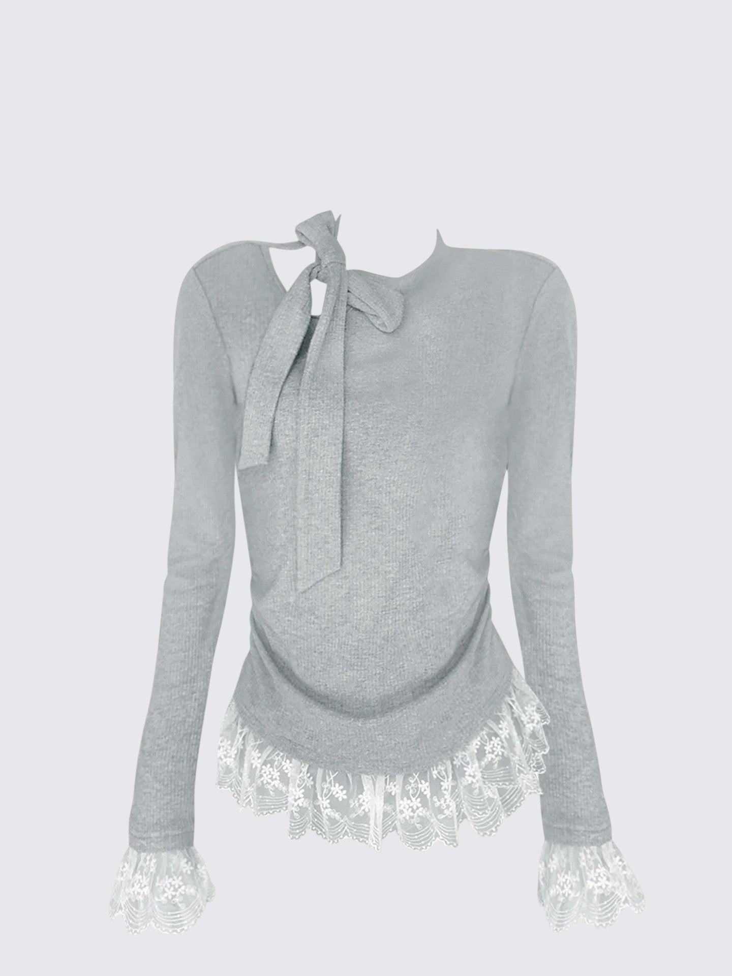 Korean Lace Tie Long Sleeve Top