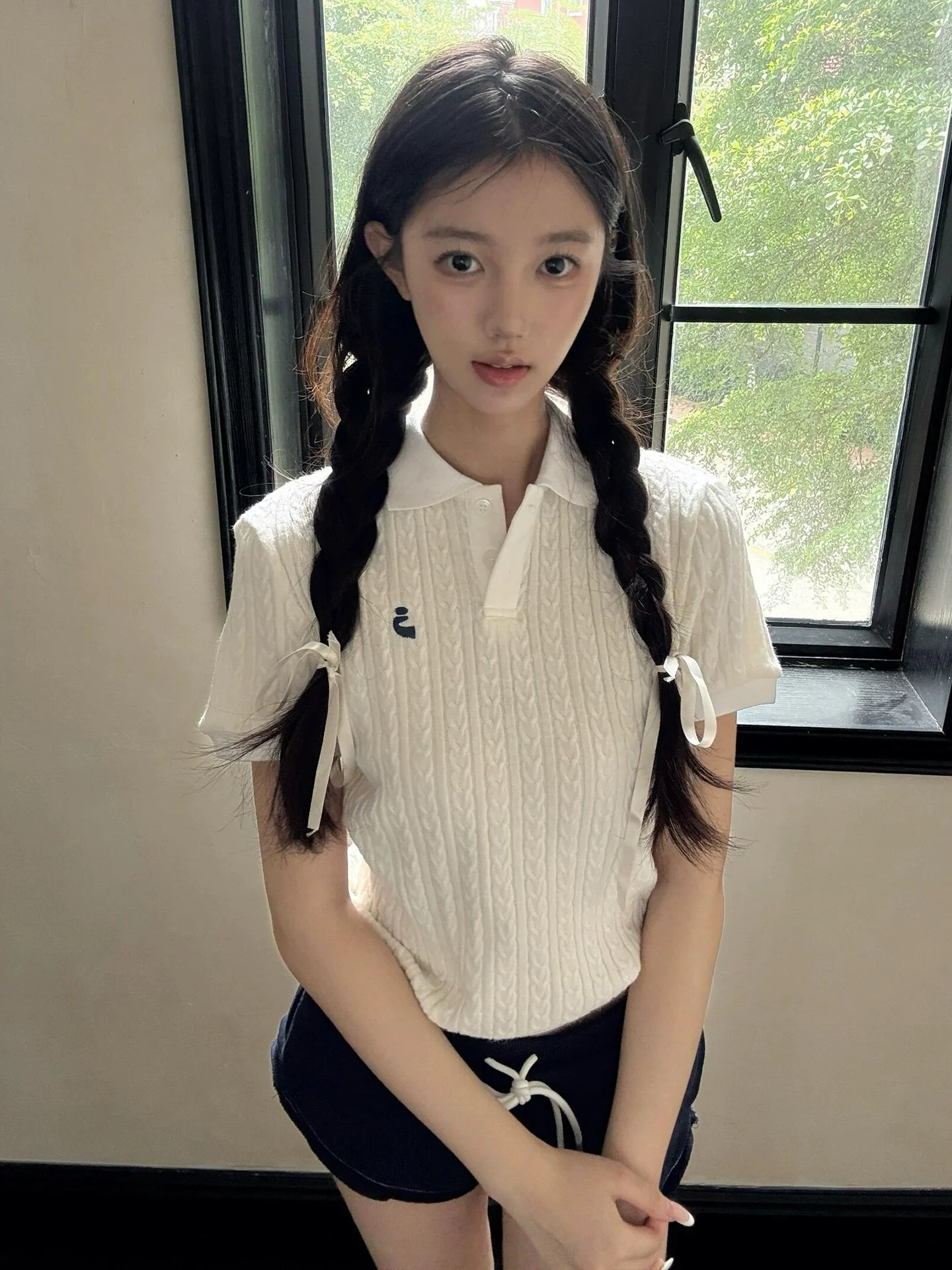 Old Money Cream Cable Knit Polo Top  Slim Fit Short Sleeve Structured Shirt