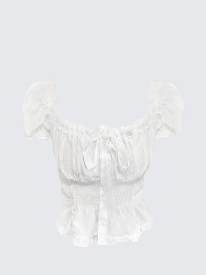 French Puff Sleeve Chiffon T-Shirt