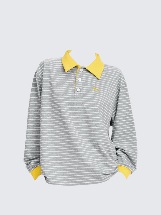 Retro Striped Polo T-shirt Women