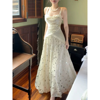 Draped Sequin Butterfly Gown Prom Dress