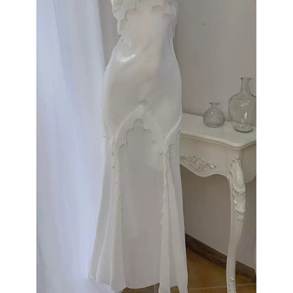 Mermaid White French Luxury Spaghetti Strap Gown Dress