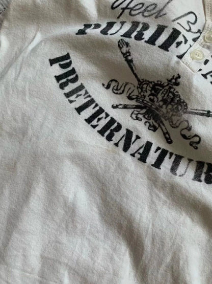 White Subculture Punk Y2K E-girl Retro Letter Print V-neck Slim Short Sleeve Top