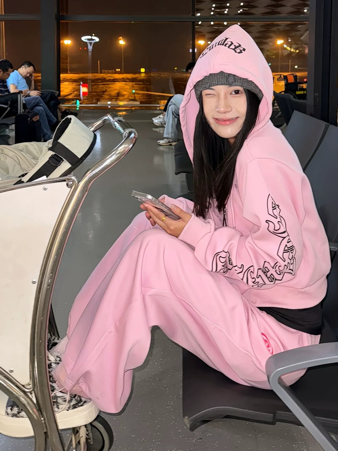 Vintage Pink Gothic Hoodie Zip-Up Jacket for Autumn Winter