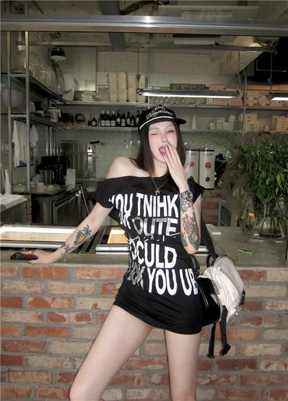 Summer Stretchy Letter Print Bodycon T-Shirt Dress