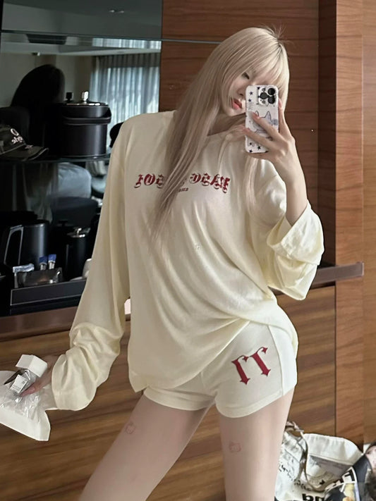 American Vintage White Long Sleeve Tee Autumn Cozy Loose Base Layer Top