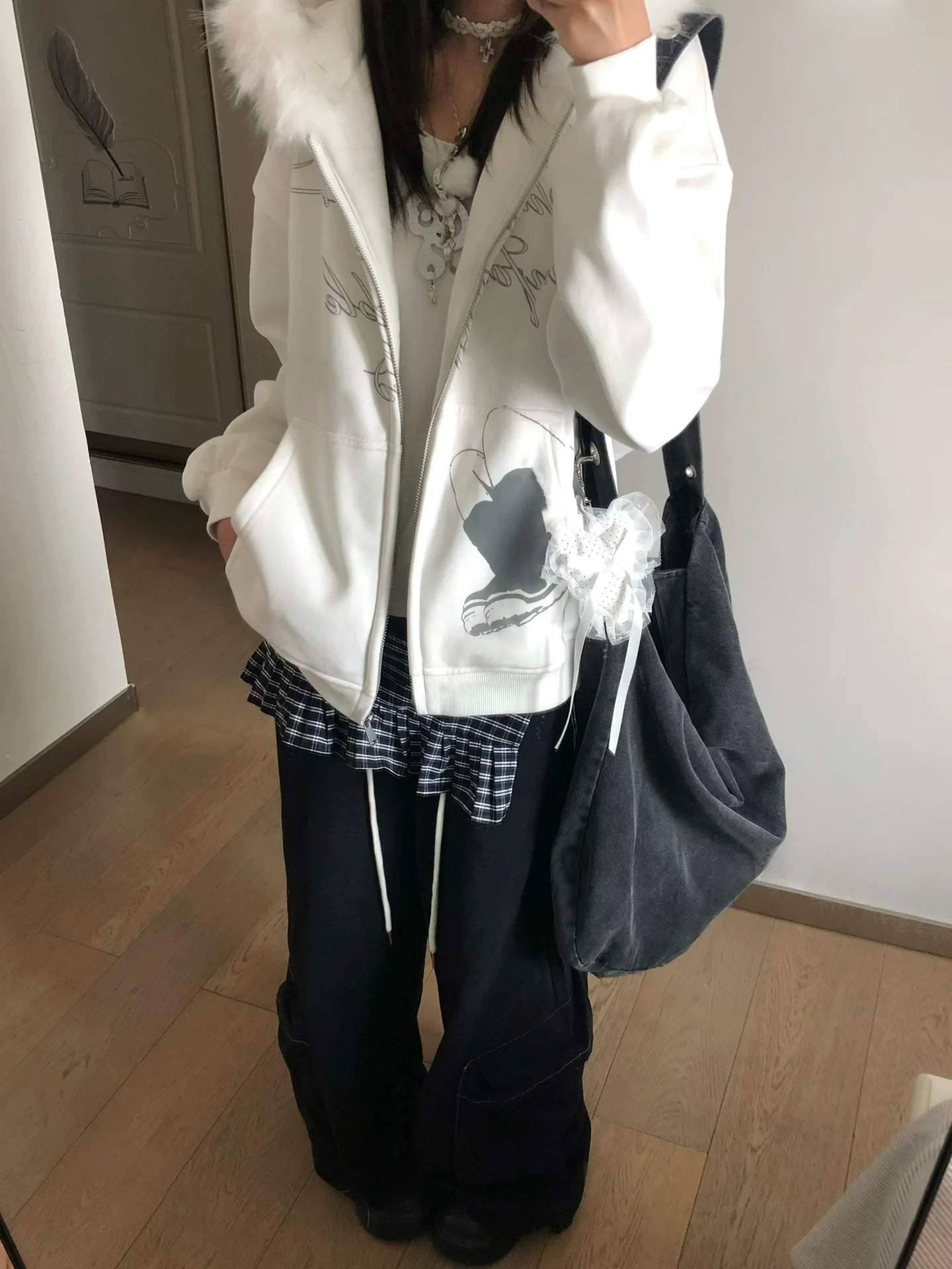 Y2K Faux Fur Collar Hoodie