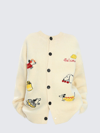 Dachshund Jacquard Long Sleeve Cardigan