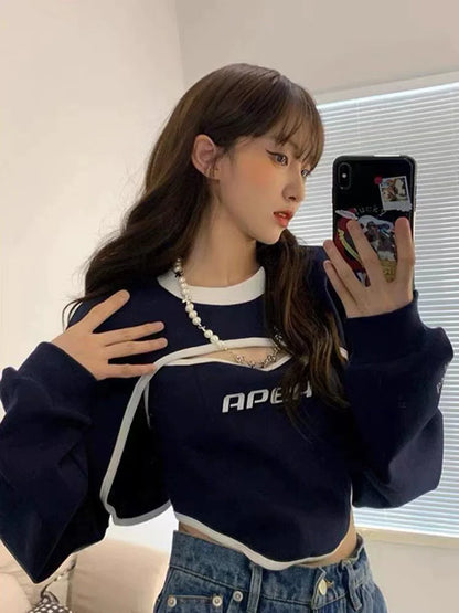 Navy Y2K Punk Camisole Two-Piece Hoodie