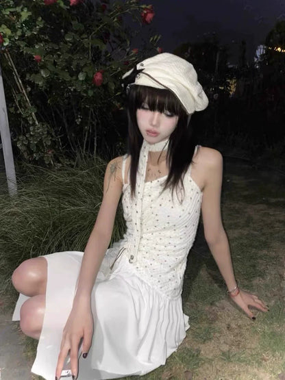 Star Asymmetrical Camisole Dress Subculture Y2K E-girl Retro Slim Waist-Cinched Dress