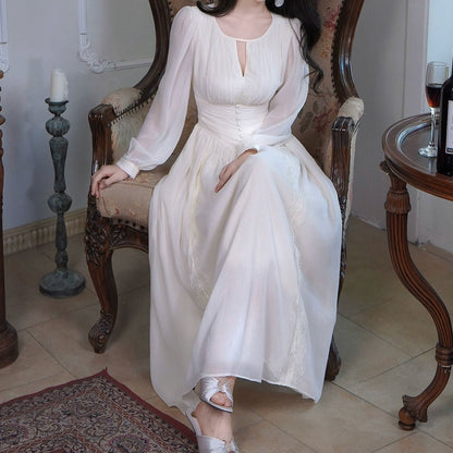 French Early Autumn Long Sleeve Chiffon Gown Dress