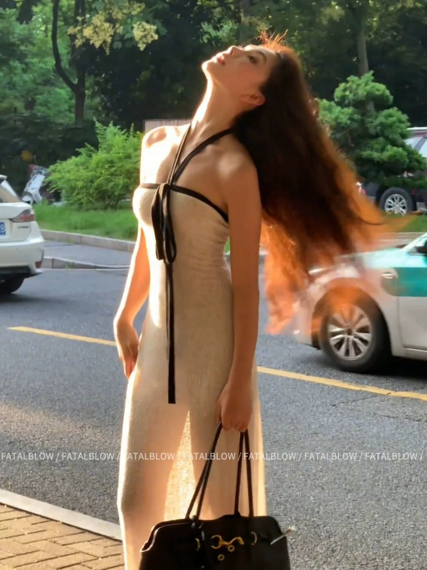 Pure Desire Sexy White Open-Back Halter Tube Top Waist-Cinched Maxi Dress