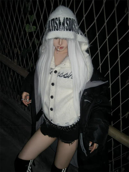 White Y2K Light Subculture Punk Cross Sweater Jacket