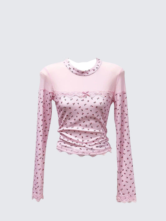 Floral Lace Bow Tee Women
