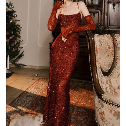 Red Sequin Lace Mermaid Gown Prom Dress