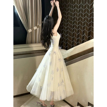 Embroidered Floral Lace Spaghetti Strap Gown Dress