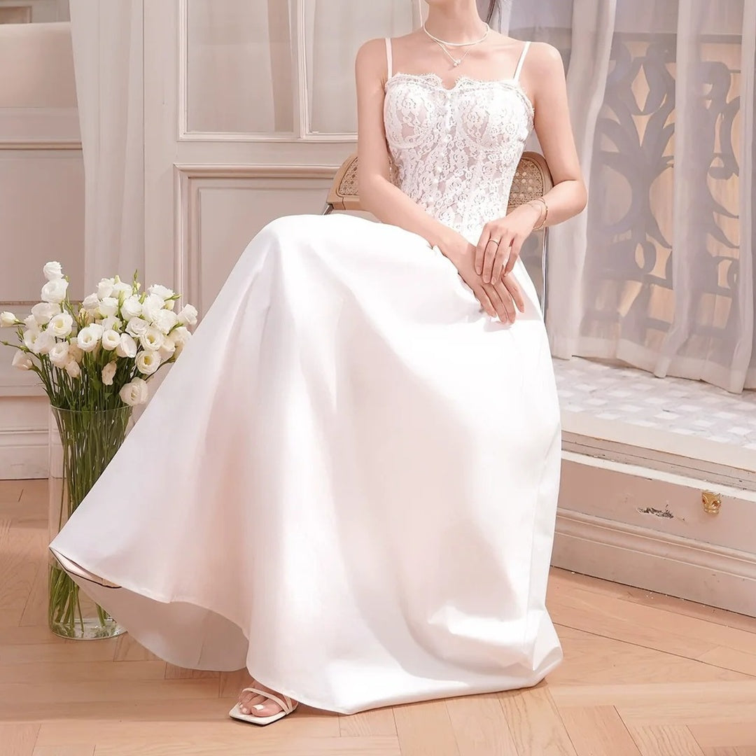 French Lace Mermaid Heavy Embroidery Spaghetti Strap Gown Dress