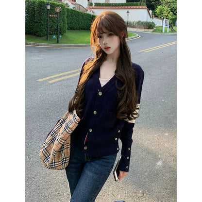 Preppy Striped Knit Cardigan Autumn-Winter Slim Fit Sweater Old Money Chic Top