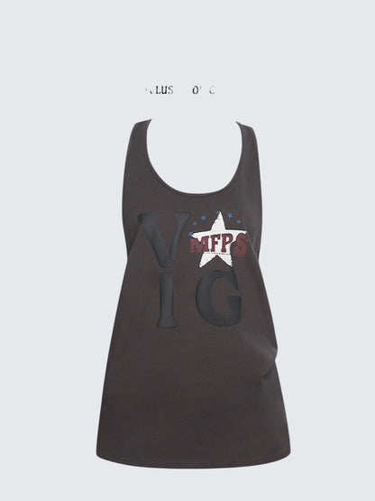 Vintage Print Sleeveless Vest