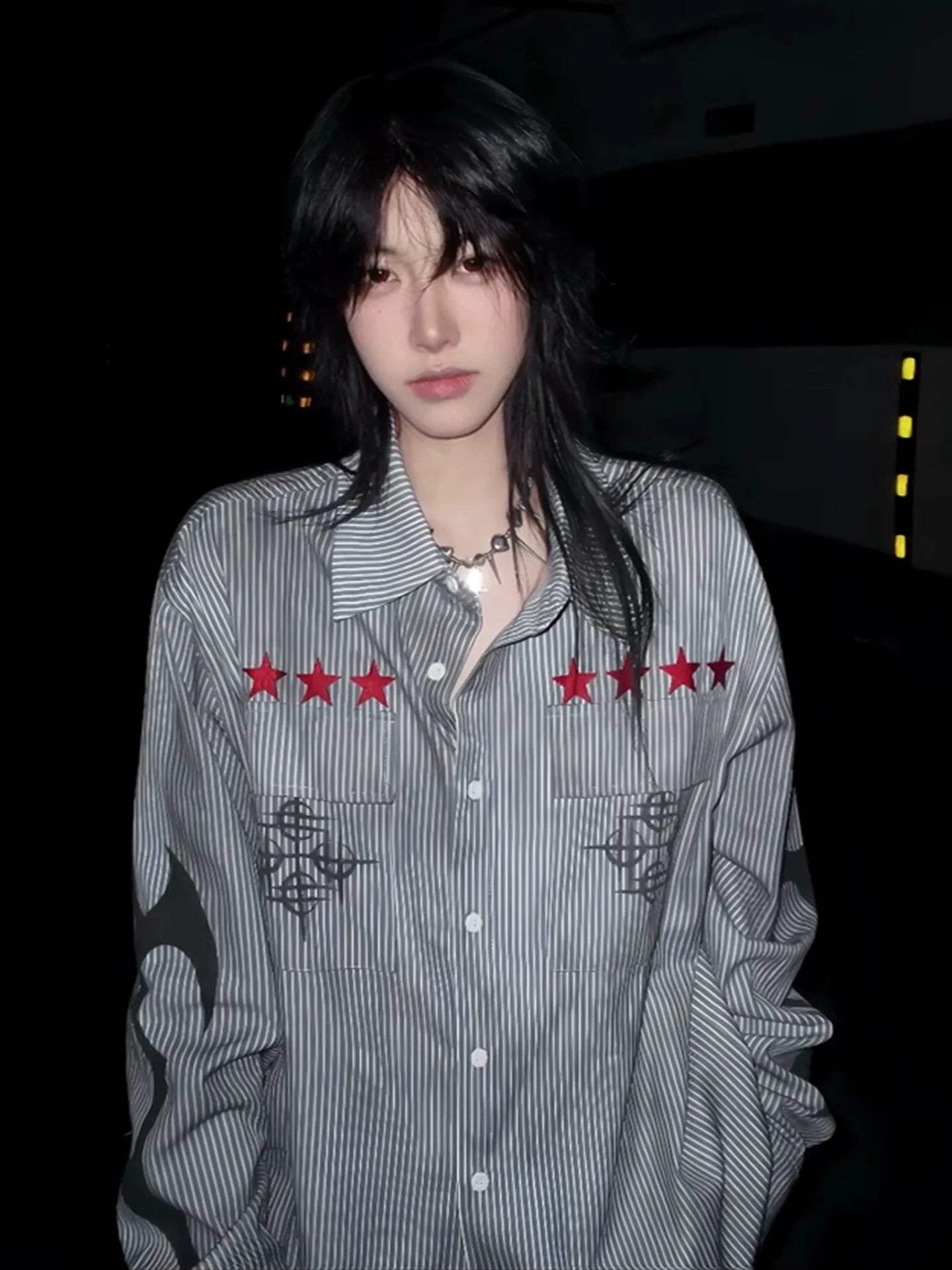 Y2K Striped Distressed Long Sleeve Shirt