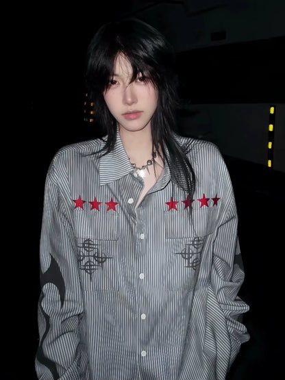 Y2K Striped Distressed Long Sleeve Shirt