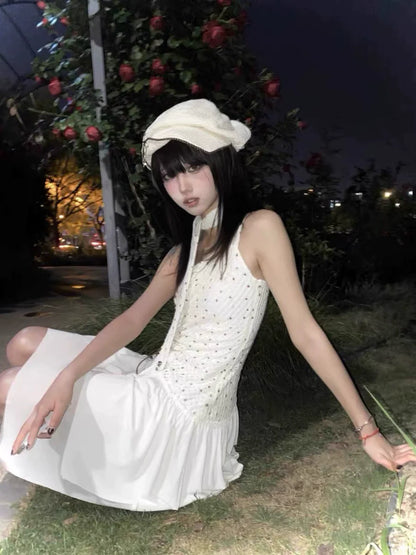 Star Asymmetrical Camisole Dress Subculture Y2K E-girl Retro Slim Waist-Cinched Dress