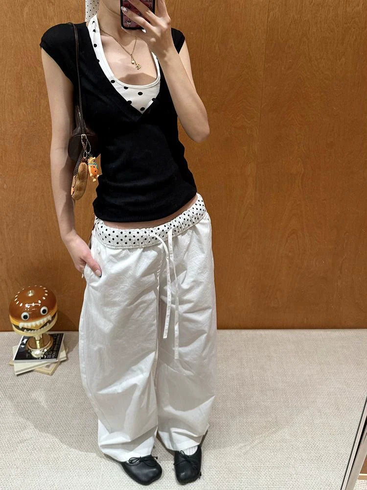 Polka Dot Vest & V-neck Layered Set Subculture Y2K E-girl Light Subculture Retro Matching Set