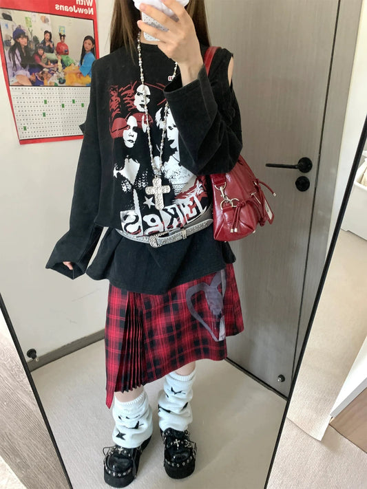 Punk Washed Convertible Long Sleeve Tee Detachable Tank Top Design